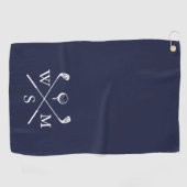 Custom Monogram Navy Blue Golfhanddoek (Horizontaal)