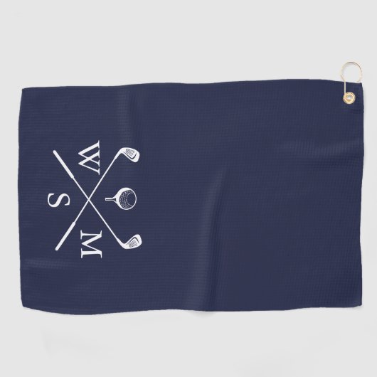 Custom Monogram Navy Blue Golfhanddoek (Horizontaal)