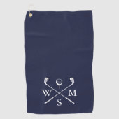 Custom Monogram Navy Blue Golfhanddoek (Voorkant)