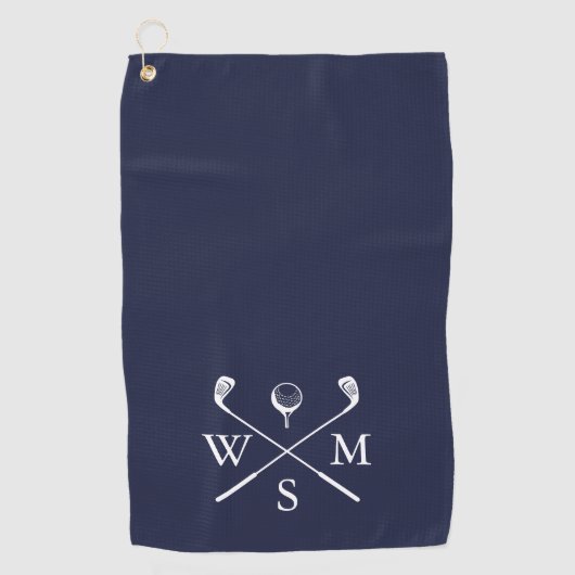 Custom Monogram Navy Blue Golfhanddoek (Voorkant)