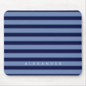 Custom Monogram Navy Blue Stripes Monogrammed Muismat (Voorkant)