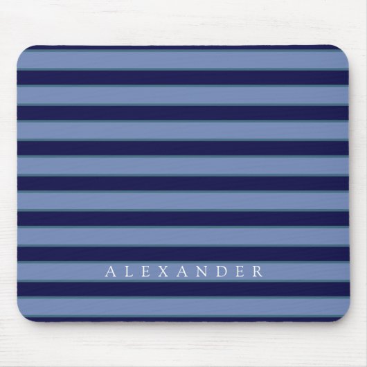 Custom Monogram Navy Blue Stripes Monogrammed Muismat (Voorkant)
