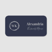 Custom Monogram Navy Silver Employee Naamplaatje (Voorkant)