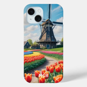 Custom Monogram Nederland Windmolen & Tulpen iPhone 15 Case