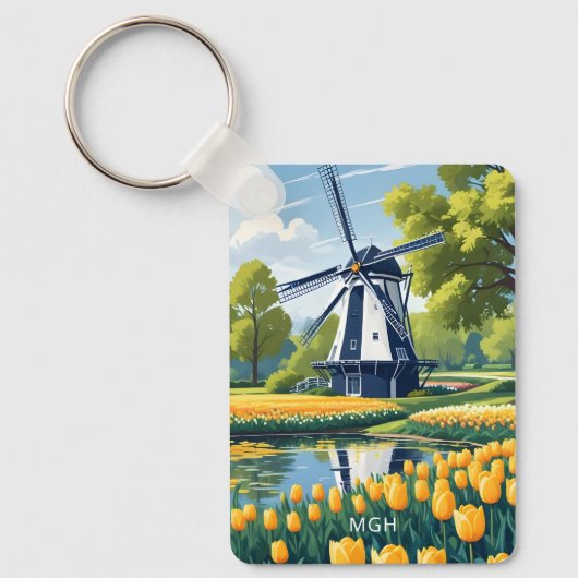 Custom Monogram Nederland Windmolens Sleutelhanger (Voorkant)