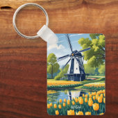 Custom Monogram Nederland Windmolens Sleutelhanger (Voorkant)