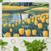 Custom Monogram Nederland Windmolens Theedoek (Gevouwen)