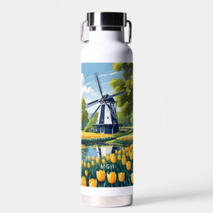 Custom Monogram Nederland Windmolens Waterfles