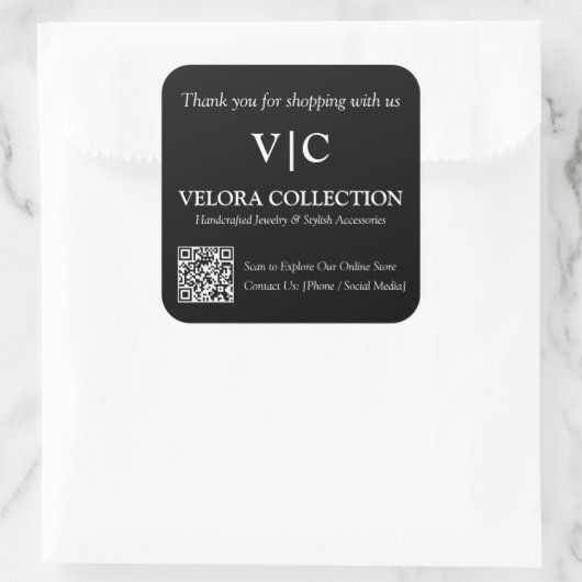 Custom Monogram or Logo QR Code Black Sticker (Tas)