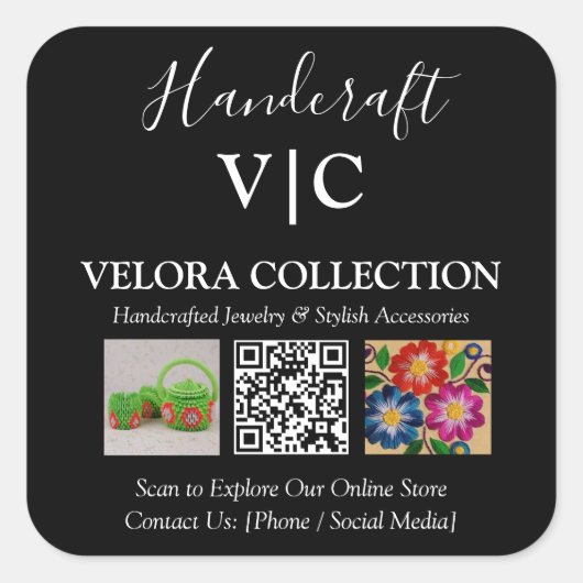 Custom Monogram or Logo QR Photo Square Sticker (Voorkant)