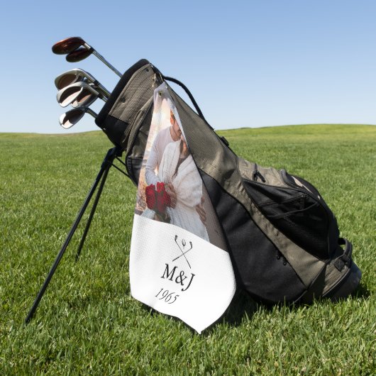 Custom Monogram Photo Wedding Anniversary Date Golfhanddoek (Groen)