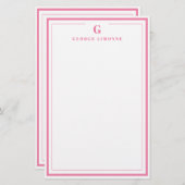 Custom Monogram Pink Border Stationery Briefpapier (Voorkant / Achterkant)