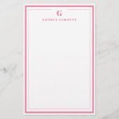 Custom Monogram Pink Border Stationery Briefpapier (Voorkant)