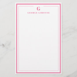 Custom Monogram Pink Border Stationery  Briefpapier