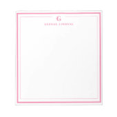 Custom Monogram Pink Border Stationery  Notitieblok (Voorkant)