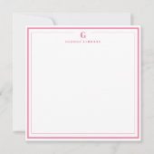 Custom Monogram Pink Border Stationery Notitiekaartje (Voorkant)