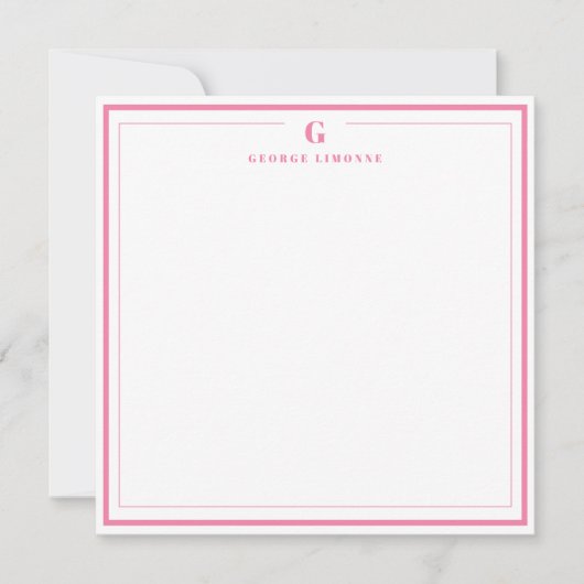 Custom Monogram Pink Border Stationery Notitiekaartje (Voorkant)