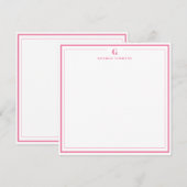Custom Monogram Pink Border Stationery Notitiekaartje (Voorkant / Achterkant)