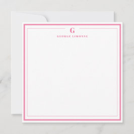 Custom Monogram Pink Border Stationery  Notitiekaartje