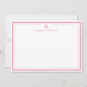 Custom Monogram Pink Border Stationery Notitiekaartje (Voorkant)