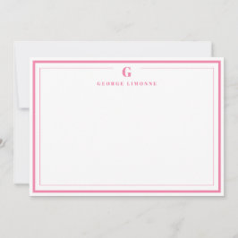 Custom Monogram Pink Border Stationery  Notitiekaartje