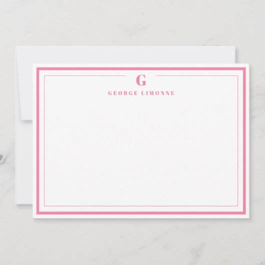 Custom Monogram Pink Border Stationery  Notitiekaartje (Voorkant)
