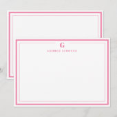 Custom Monogram Pink Border Stationery  Notitiekaartje (Voorkant / Achterkant)