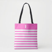 Custom Monogram Pink Stripes Tote Bag (Voorkant)
