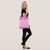 Custom Monogram Pink Stripes Tote Bag (Op model)