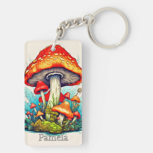 Custom Monogram Psychedelic Mushroom Sleutelhanger (achterkant)