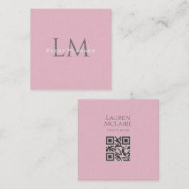 Custom Monogram QR Calling Card Pink Taupe Contactkaartje