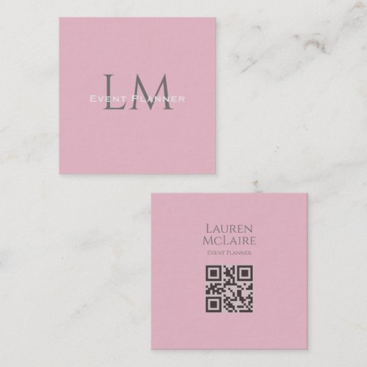 Custom Monogram QR Calling Card Pink Taupe Contactkaartje (Voorkant / Achterkant)