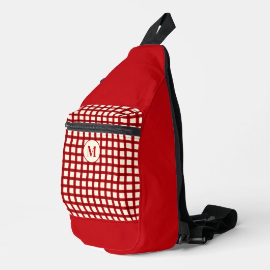 Custom Monogram Red Gingham Vrouwelijk Stijlvol Sling Bag (Rechterhoek)