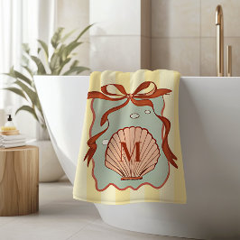 Custom Monogram Retro Coastal Seashell Badhanddoek