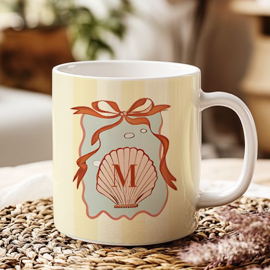 Custom Monogram Retro Coastal Seashell Koffiemok