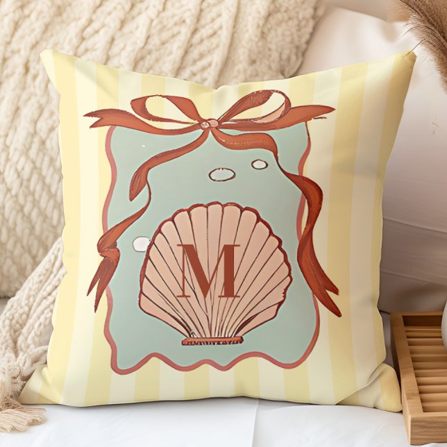 Custom Monogram Retro Coastal Seashell Kussen (Creator heeft geüpload)