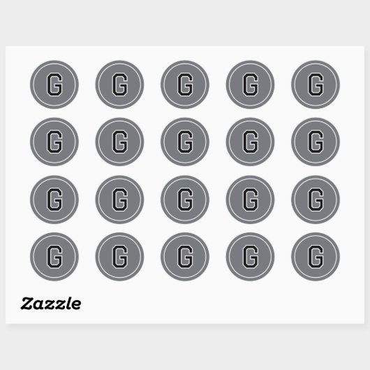 Custom Monogram Retro Typografie Grijs Zwart Ronde Sticker (Vel)