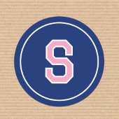 Custom Monogram Retro Typografie Navy Pink Ronde Sticker