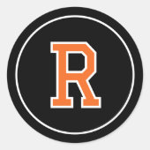 Custom Monogram Retro Vetgedrukte Navy Sinaasappel Ronde Sticker (Voorkant)