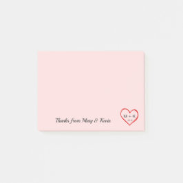 Custom Monogram Rood Hart Roze Bruiloft Paar Post-it® Notes