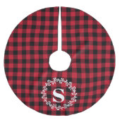 Custom Monogram Rood Zwart Buffel Plaid Krans Kerstboom Rok (Voorkant)