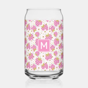Custom Monogram Roze Aardbeien Patroon Blikvorm Glas