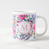 Custom Monogram Roze Bloemen Grote Koffiekop (Rechts)
