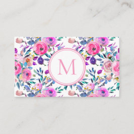 Custom Monogram Roze Bloemen Waterverf Visitekaartje