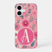 Custom Monogram Roze Enchanted Blooms iPhone 16 Hoesje (Achterkant)