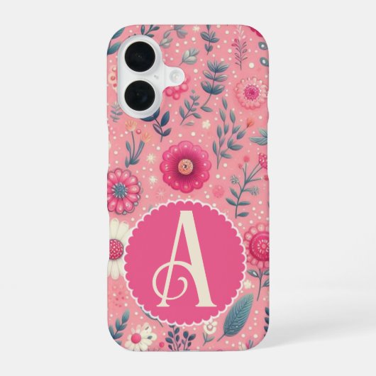 Custom Monogram Roze Enchanted Blooms iPhone 16 Hoesje (Achterkant)