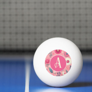 Custom Monogram Roze Enchanted Blooms Pingpongbal