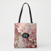 Custom Monogram Roze Wit Goud Bloemen Canvas tas (Voorkant)