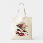 Custom Monogram Roze Wit Rose Bloemen Canvas tas (Achterkant)