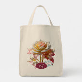 Custom Monogram Roze Wit Rose Boodschappenwinkel C Tote Bag (Achterkant)